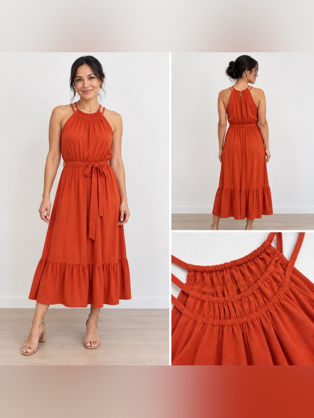 LOFT Flounce Halter Midi Dress Orange XXSp